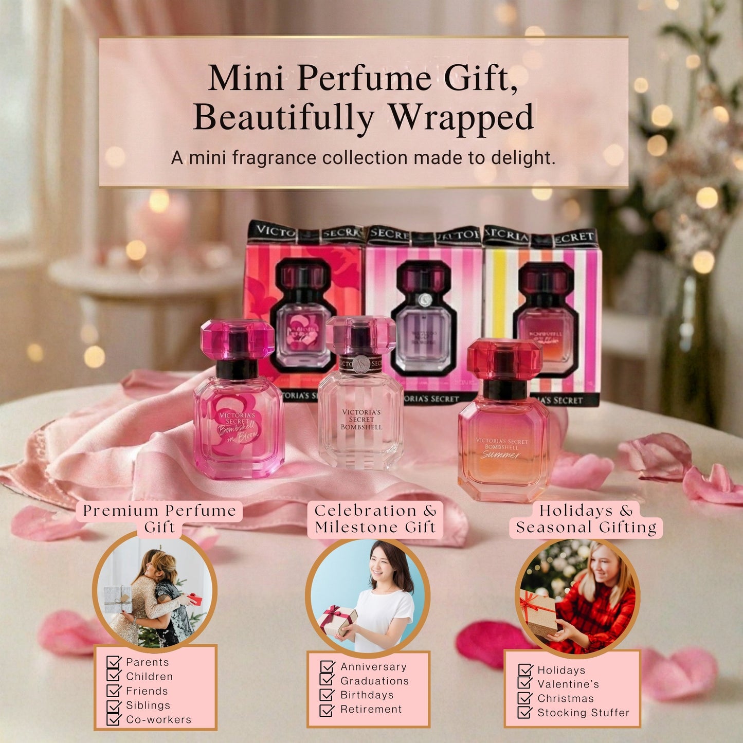 Victoria’s Secret Bombshell Mini Perfume Gift Set – 3 Piece EDP Travel Spray Set (0.25 oz Each)