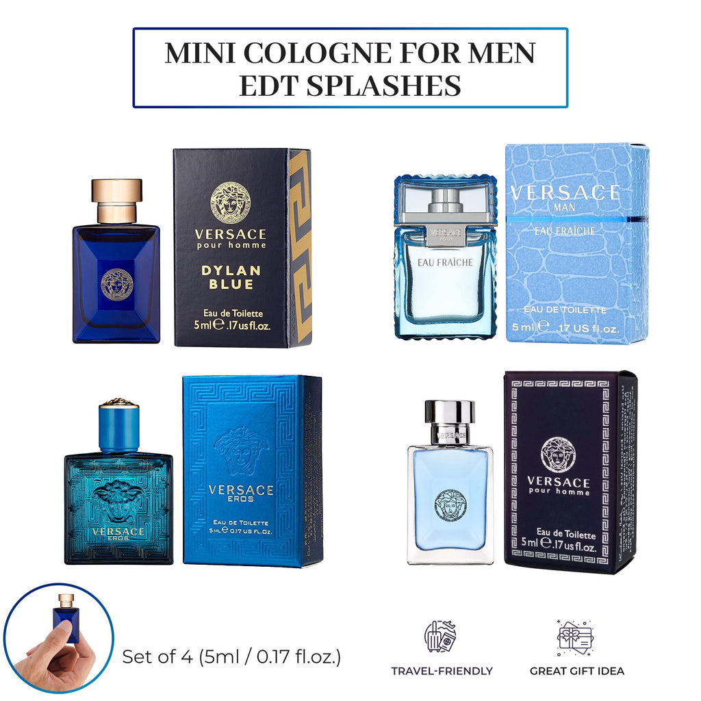 Versace Cologne for Men Variety 4 Piece Mini EDT Travel Splash 0.17 Ounce