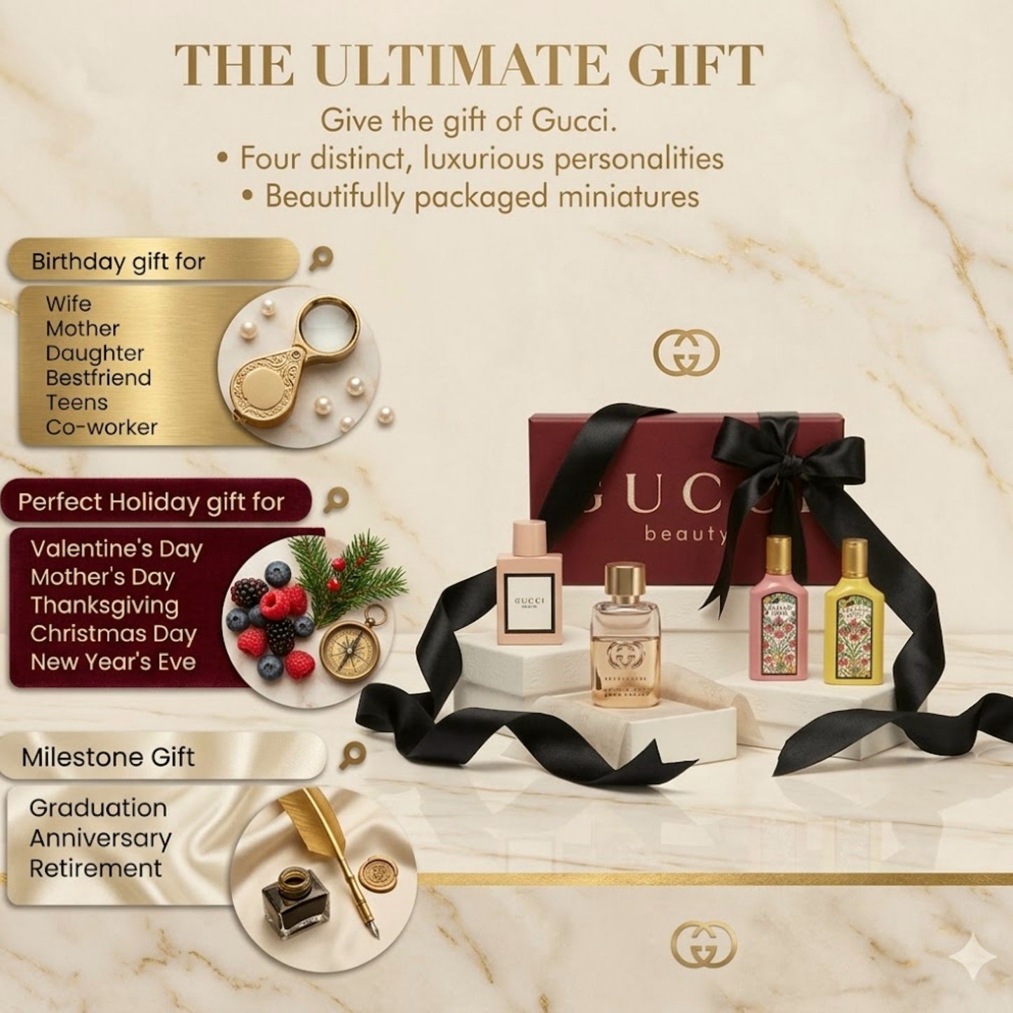 Gucci Perfume for Women Gift Set 4 Piece Variety Mini EDP Travel Splash 0.17 Ounce each
