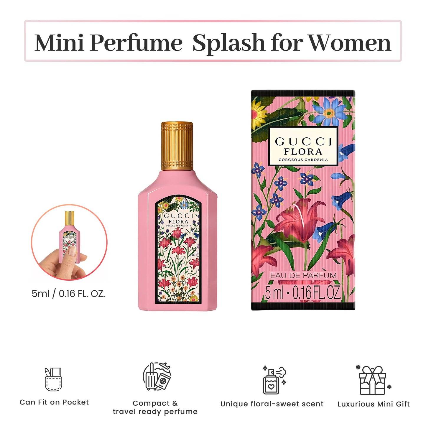 Gucci Flora Gorgeous Gardenia Perfume for Women EDP Mini Splash Top 0.16 Fl Oz