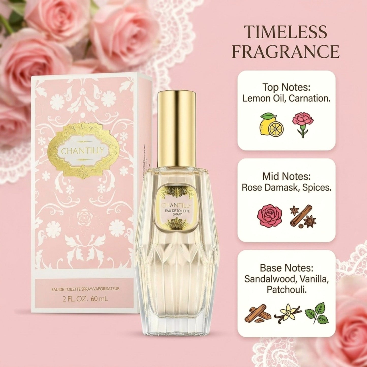 Chantilly Eau De Toilette Spray for Women 2 Fl Oz