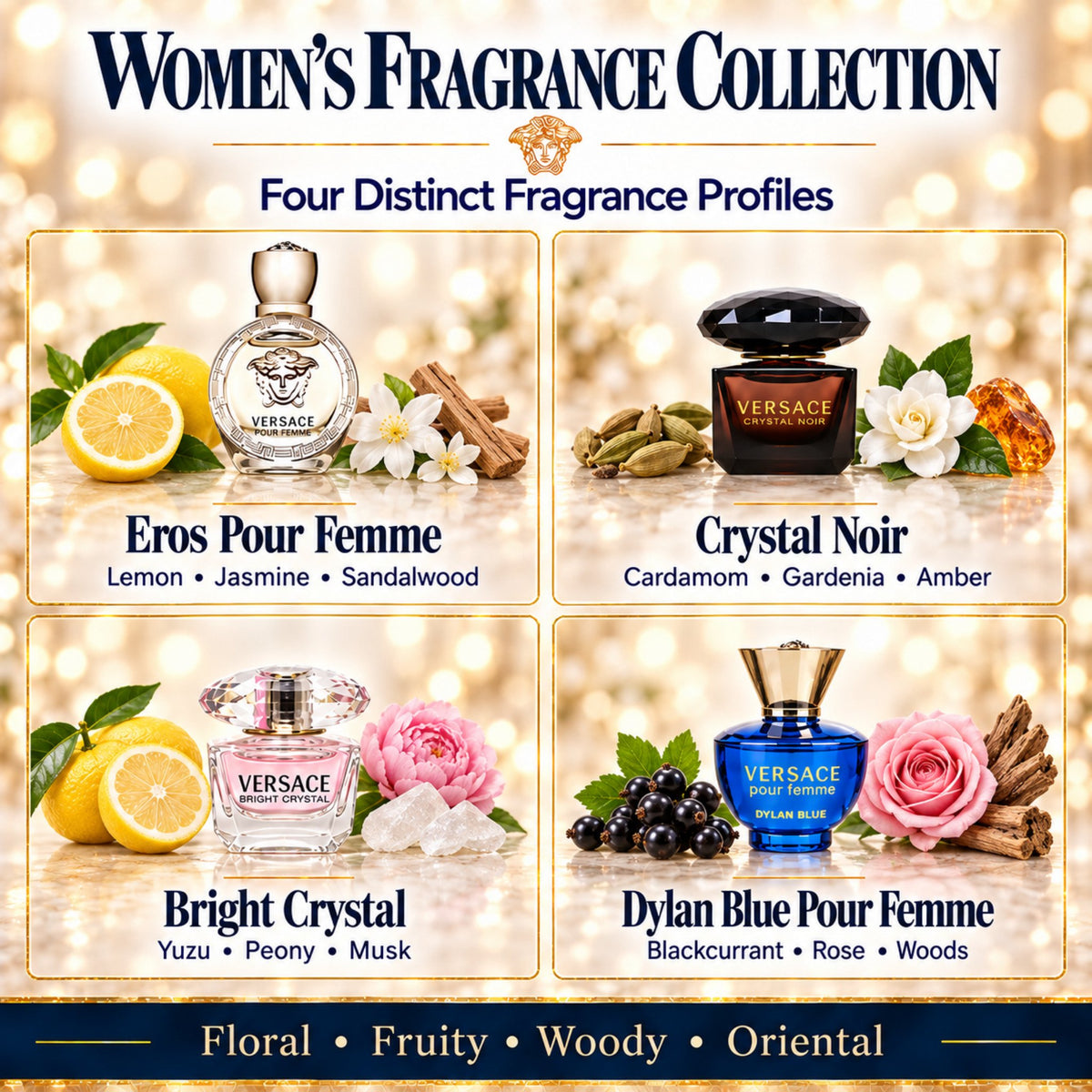 Versace Gifts & Sets Womens Mini Set (Crystal Noir/Bright Crystal/Eros Pour Femme EDT, Pour Femme Dylan Blue EDP)