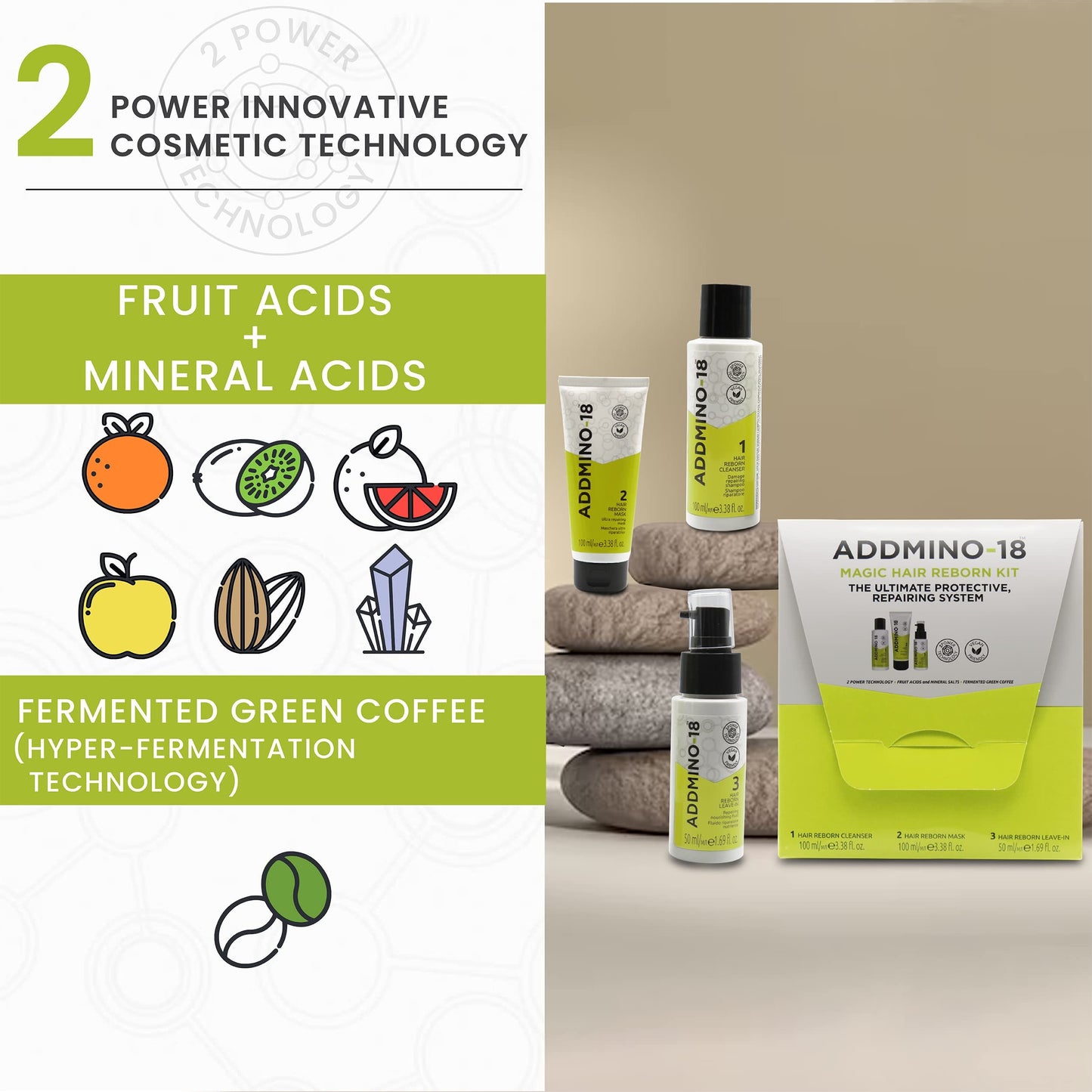 ADDMINO-18 Magic Hair Reborn Kit - Hair Shampoo, Mask & Leave in Conditioner Travel Set