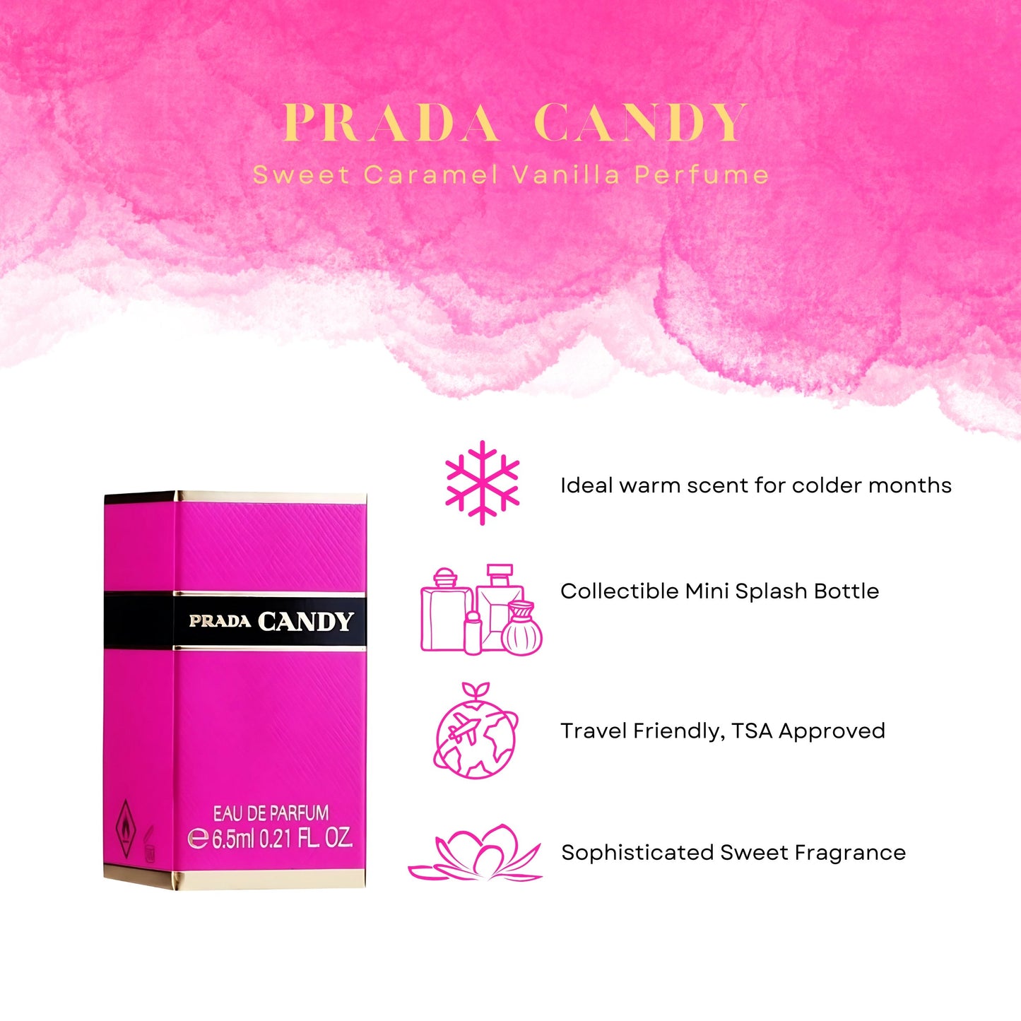 Prada Candy Perfume for Women Eau de Parfum Mini Splash On Dabber 6.5 ml / 0.21 Fl Oz