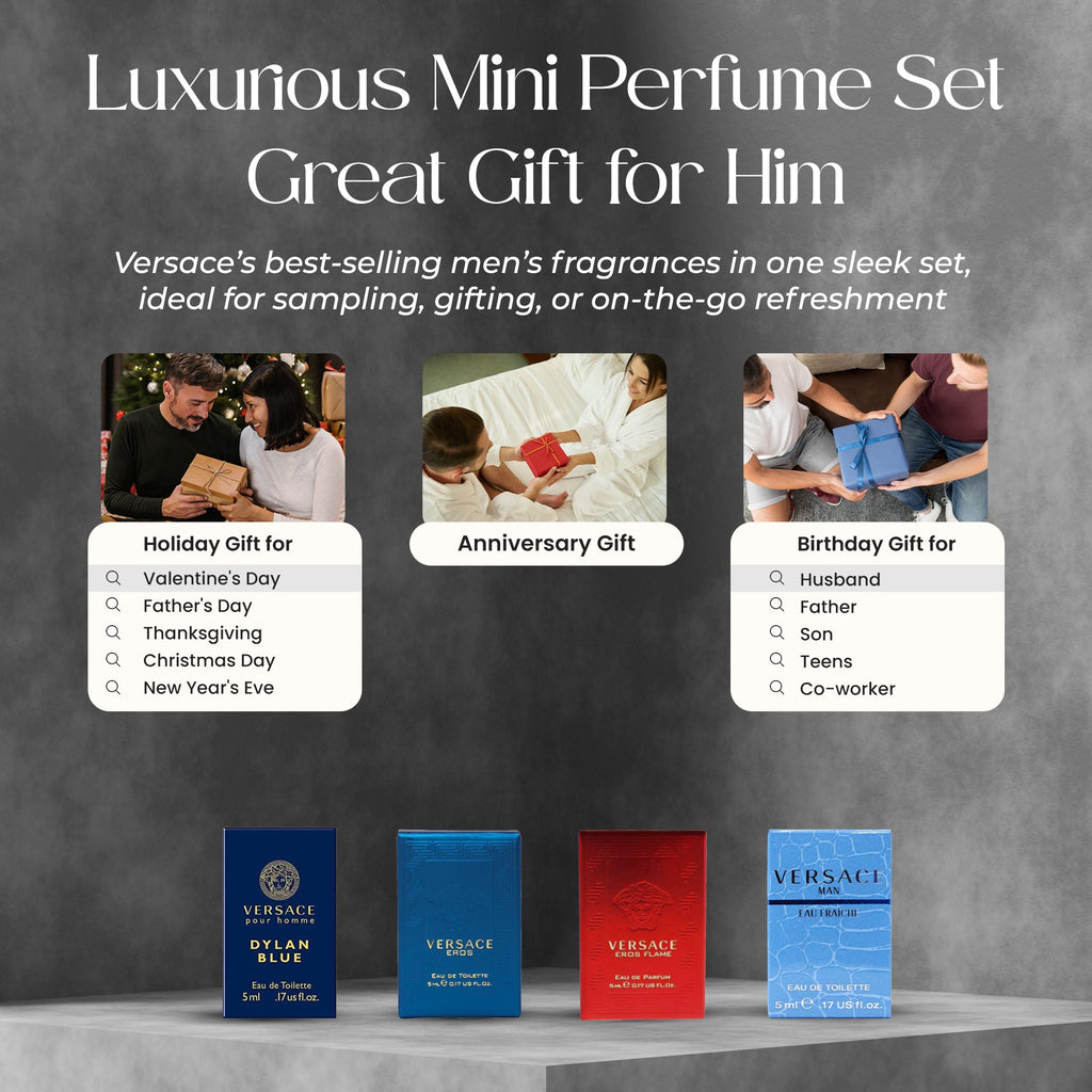 Versace 4 Piece Mini Fragrance Gift Set for Men – Eau de Toilette Collection (5 ml Each)