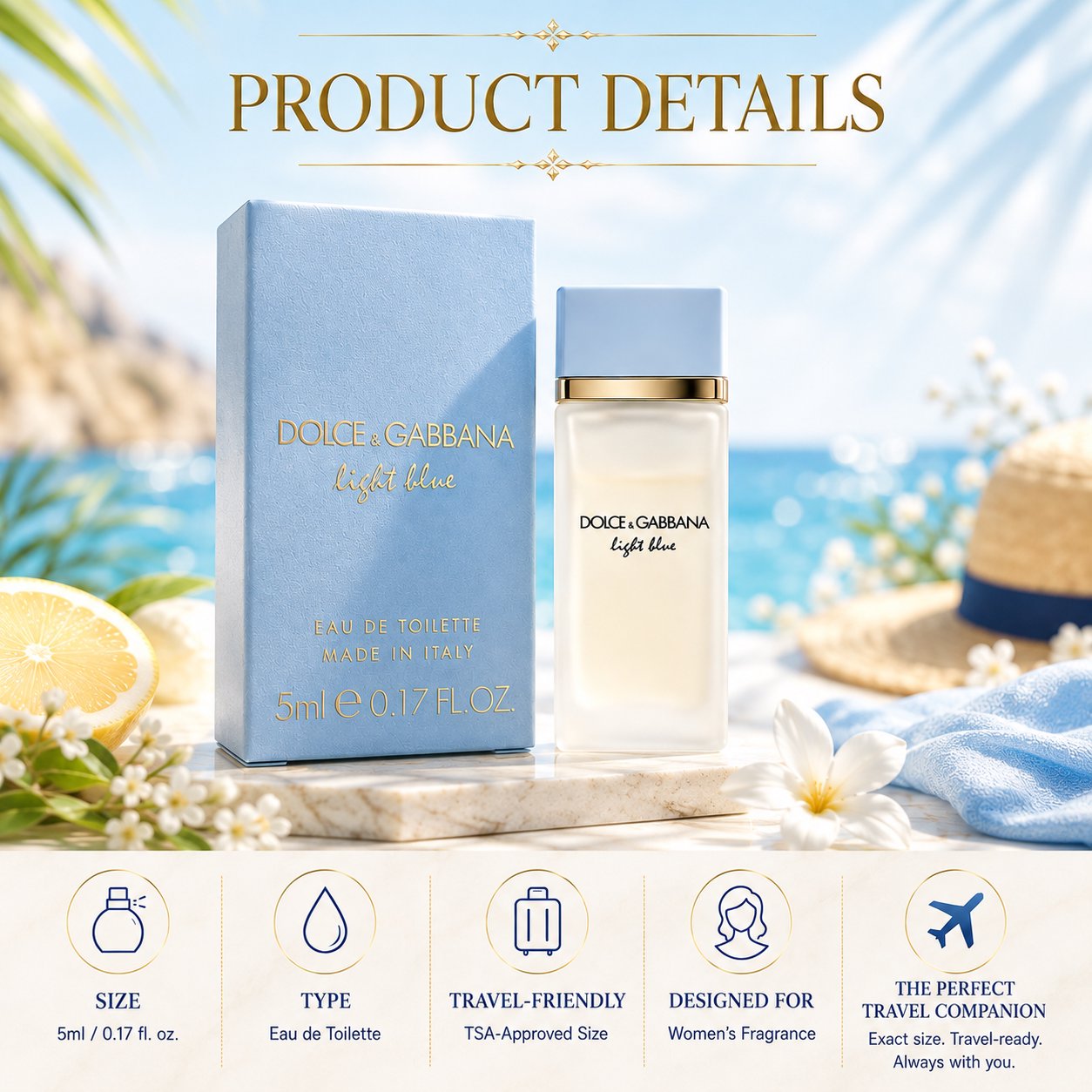Dolce & Gabbana Light Blue Perfume for Women Mini EDT Splash 0.17 oz / 5 ml