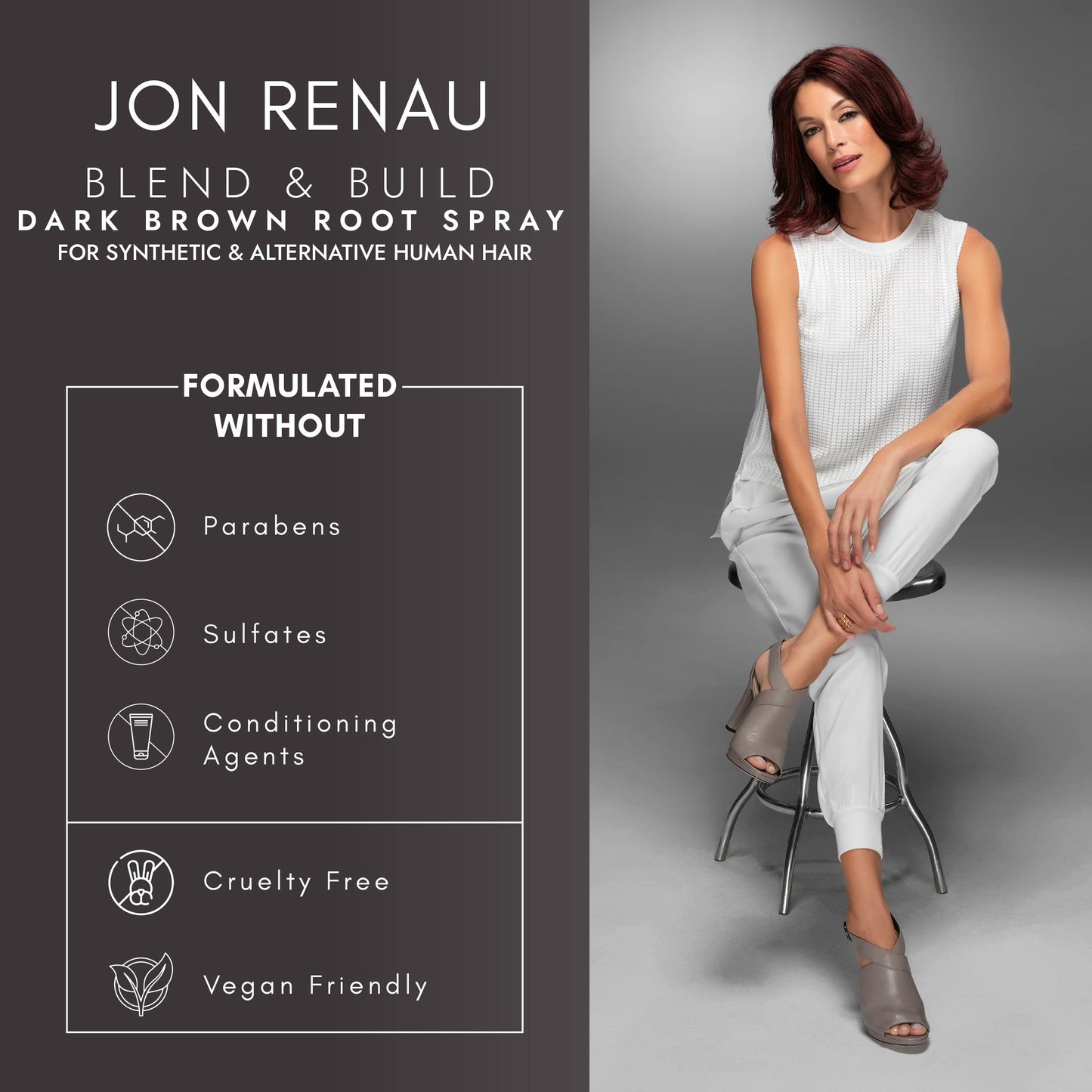 Jon Renau Blend and Build Root Touch Up - Root Spray for Human Hair, Wigs and Toppers - Dark Brown - 2.5 fl. oz. Also for Synthetic Wig and Extensions