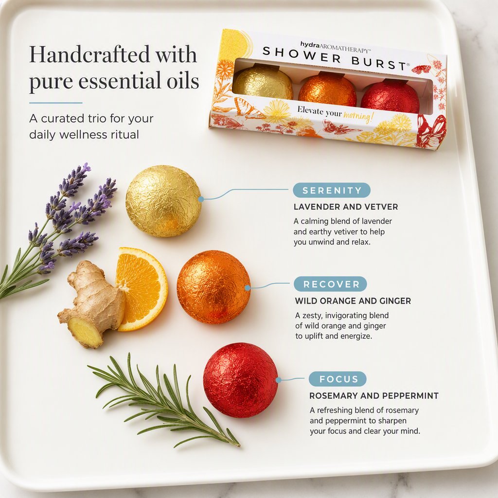 hydraAROMATHERAPY Shower Burst Tablets Essential Oil Steamers Made in USA, 3 Pack (2 Ounces Each), Deck the Halls