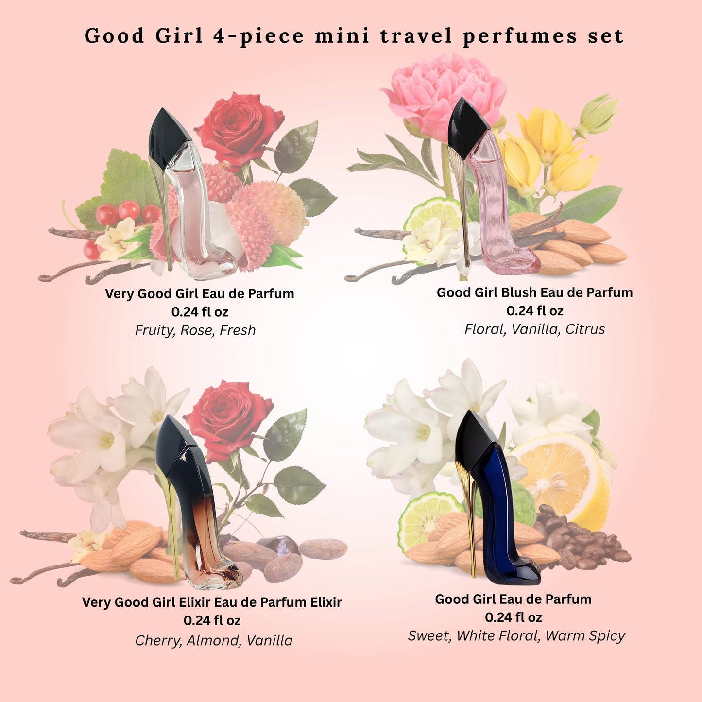 CAROLINA HERRERA 4 * 7 ML EAU DE PARFUM MINI SET: GOOD GIRL BLUSH + VERY GOOD GIRL + GOOD GIRL + VERY GOOD GIRL ELIXIR