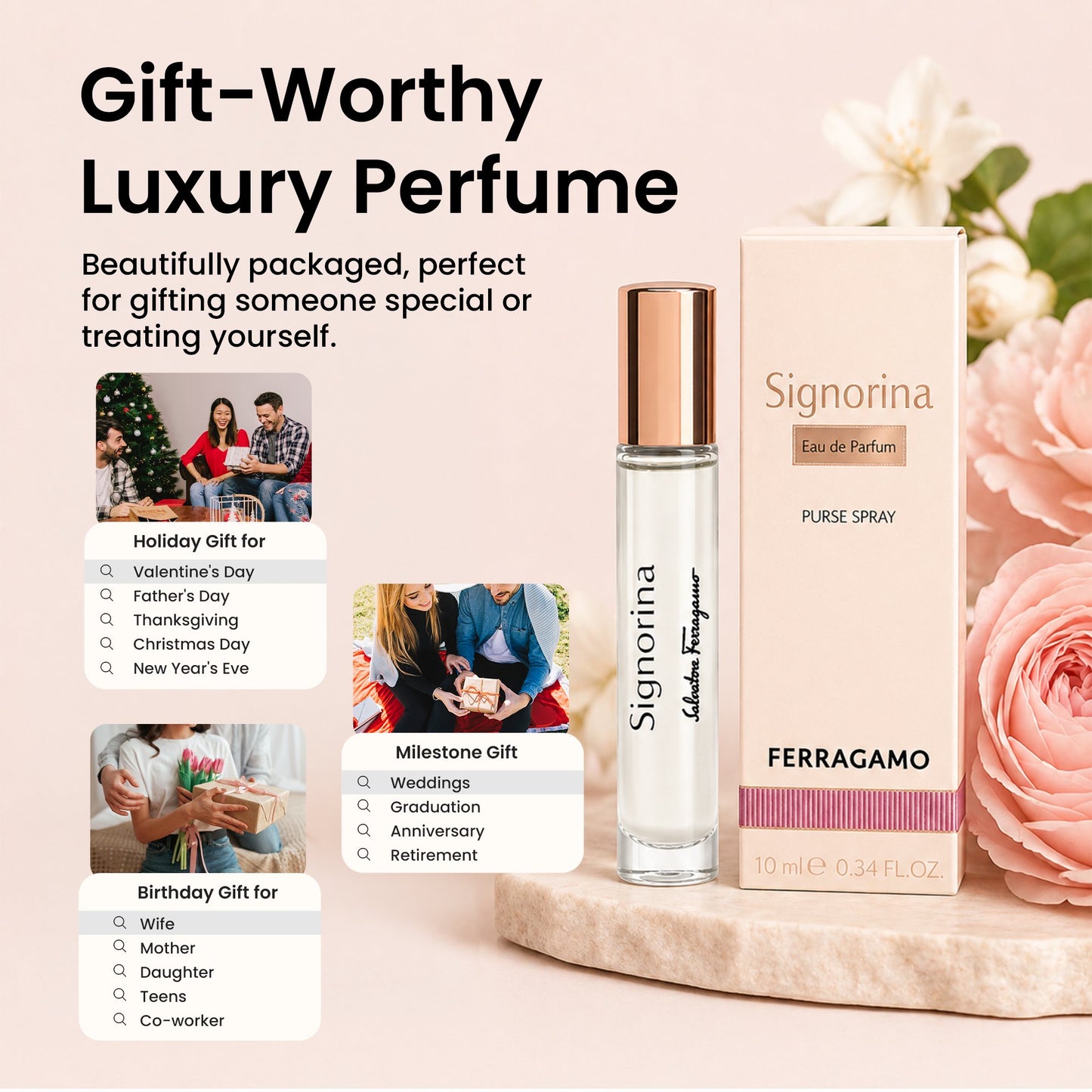 Salvatore Ferragamo Signorina Eau de Parfum 10ml Purse Spray for Women – Travel Size Floral Fragrance, Luxury Mini Perfume
