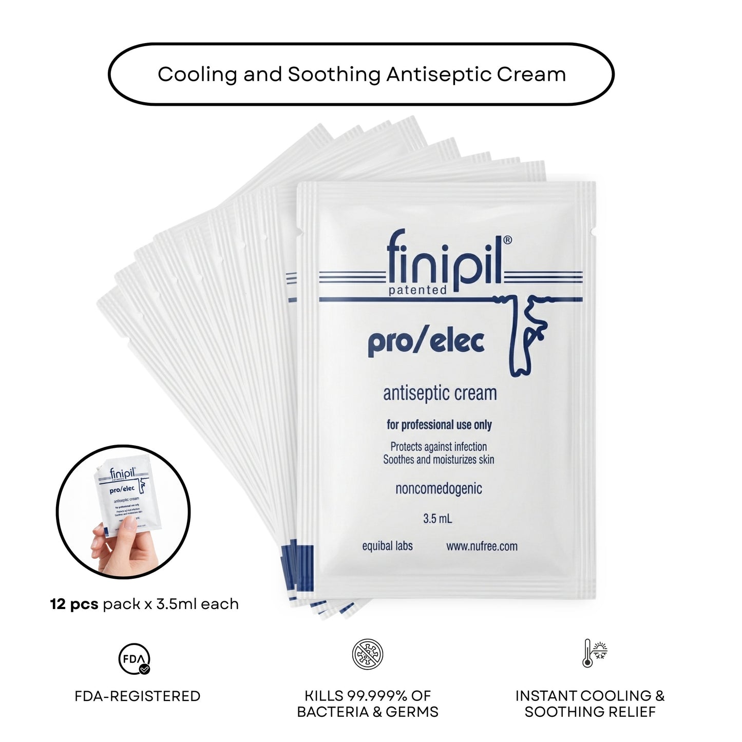 Finipil Antiseptic Cream Lotion – Post Hair Removal Treatment (12 Pack, 3.6 ml Each)