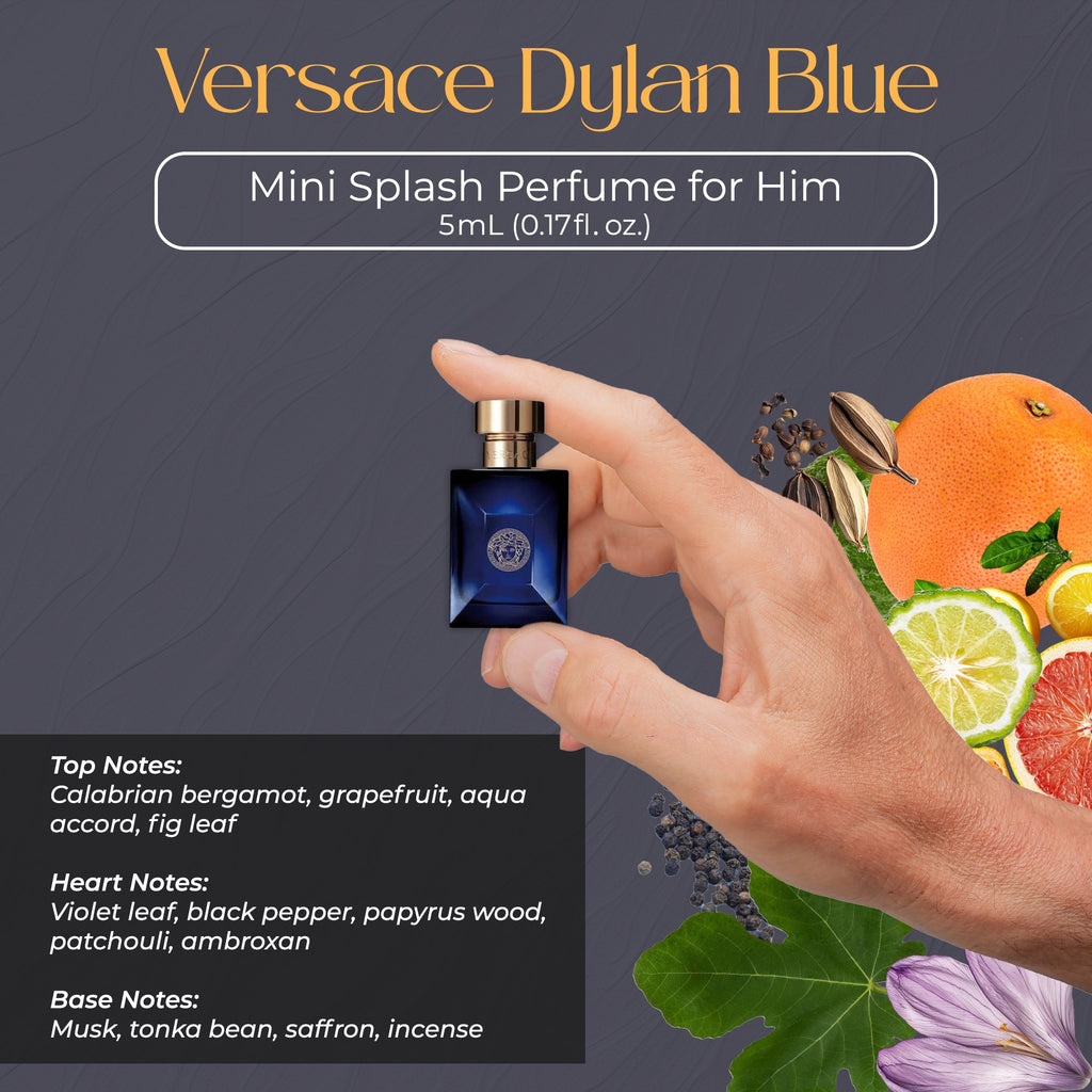 Versace Dylan Blue Pour Homme Mini EDT Splash 0.17 oz – Travel Size Men’s Cologne, Aromatic Fougere Fragrance