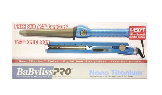 BaByliss Pro Nano Titanium Flat Iron 1 1/4? + Free Coni Curl 1 1/4?