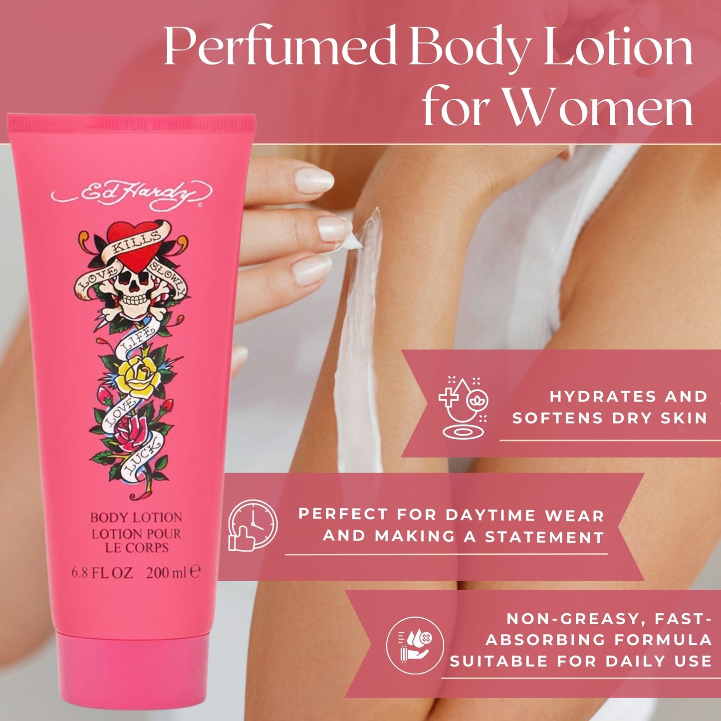 Ed Hardy Body Lotion for Women 6.8 oz – Christian Audigier Hydrating Perfumed Lotion