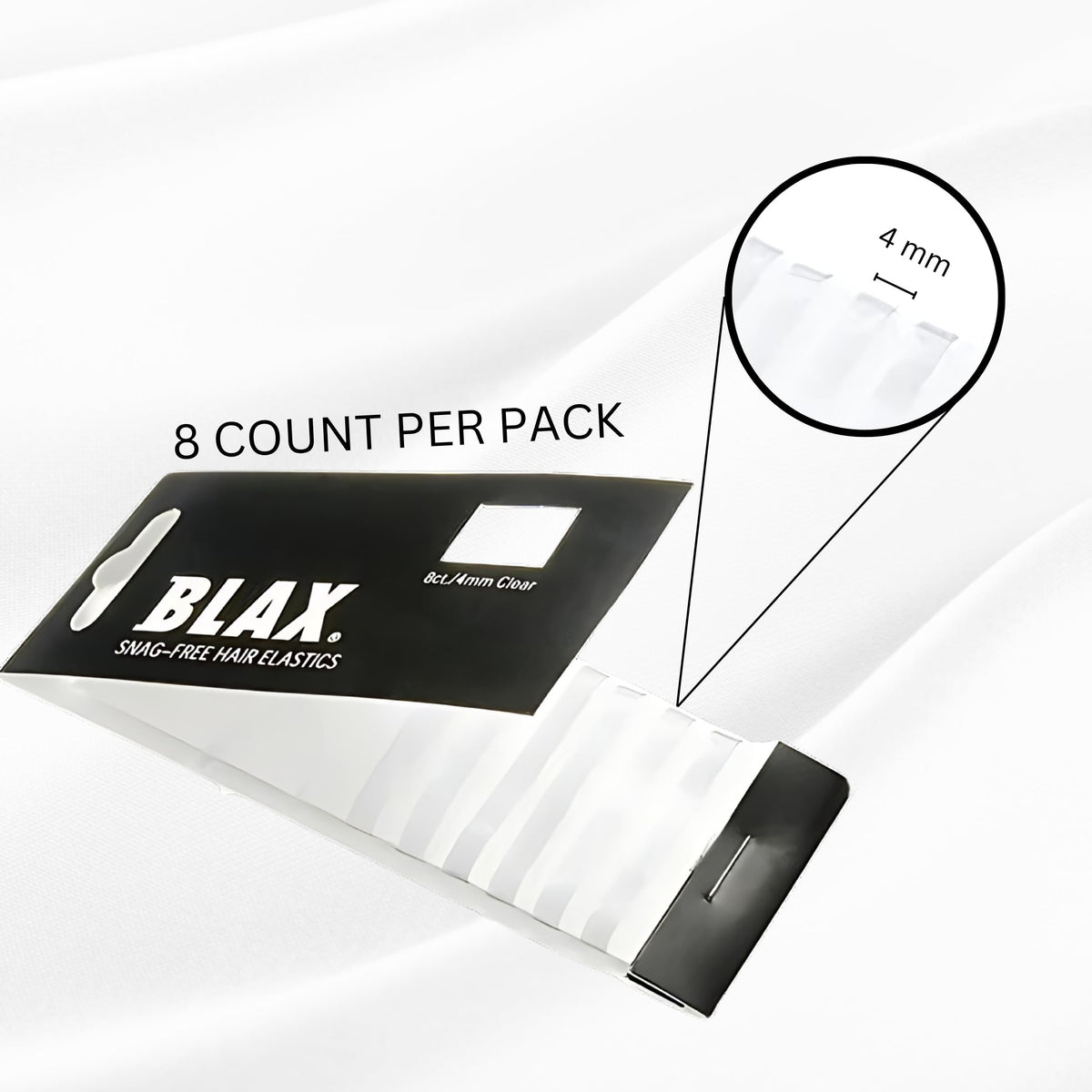 BLAX Clear Hair Elastics – Snag-Free Transparent Ties (4 mm, 8 Count – 2 Pack)