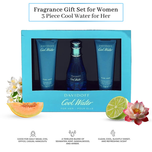 Davidoff Cool Water Perfume Gift Set for Women – 3 Piece Fragrance & Body Care Set