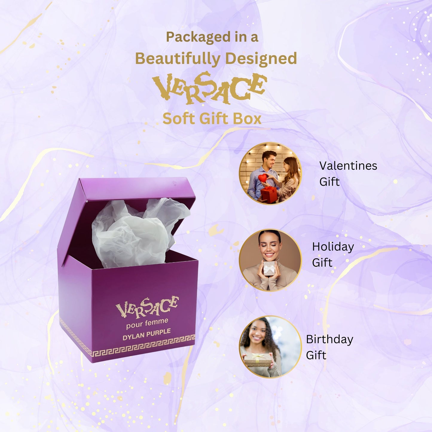 VERSACE DYLAN PURPLE POUR FEMME GIFTSET..5ML / 0.17OZ EDP..25ML / 0.8OZ B/S GEL..25ML / 0.8OZ BODY LOTION