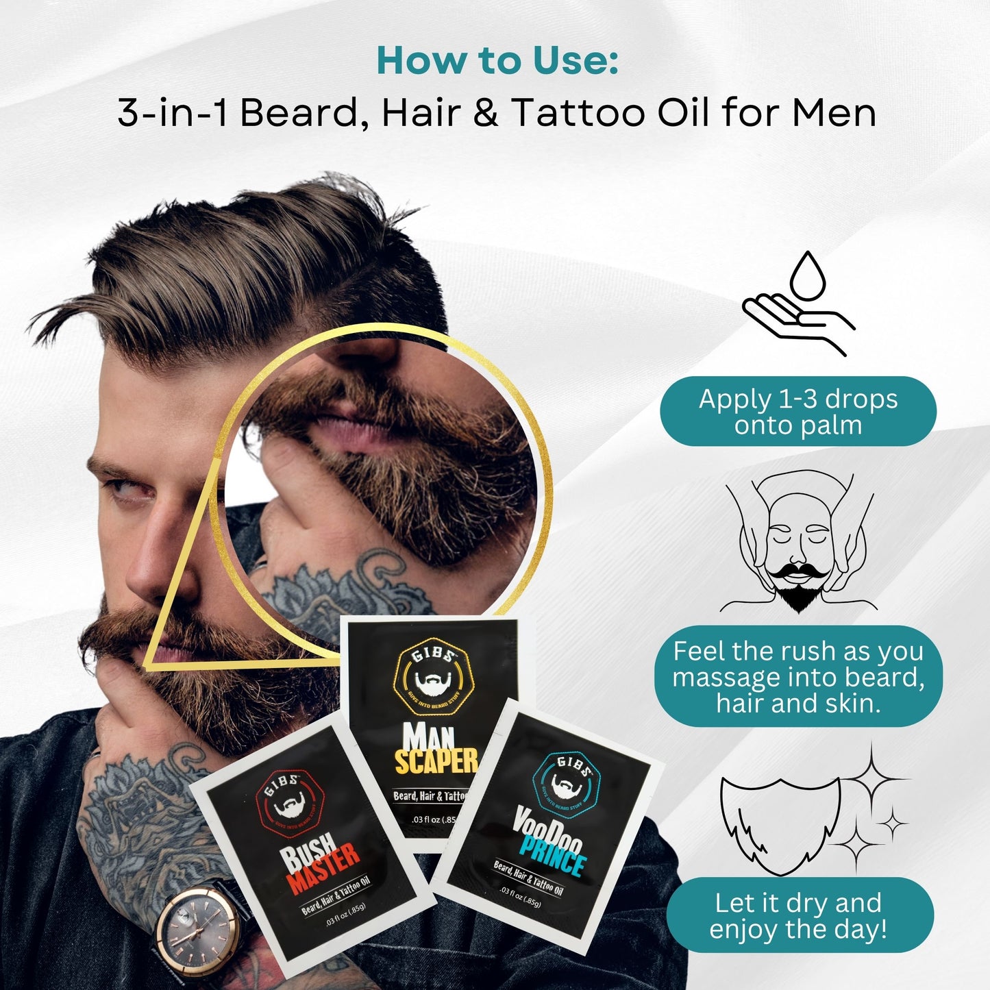 Gibs Beard, Hair & Tattoo Oil – Moisturizing Scented Men’s Grooming Oil