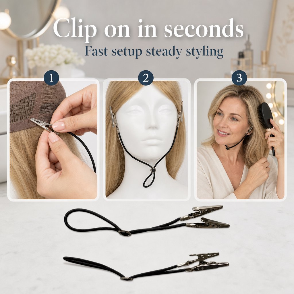 Wig Chin Strap, Soft Elastic, Strong Grip, Secures Wigs for Styling, Cutting & Brushing - Pack of 2