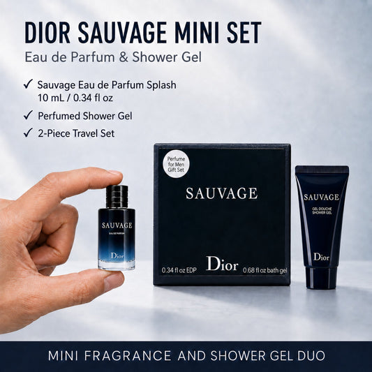 Dior SAUVAGE Perfume & Shower Gel Men Travel MINI SET (Perfume 10 ML / 0.34 Fl Oz & Shower Gel 20 ml)