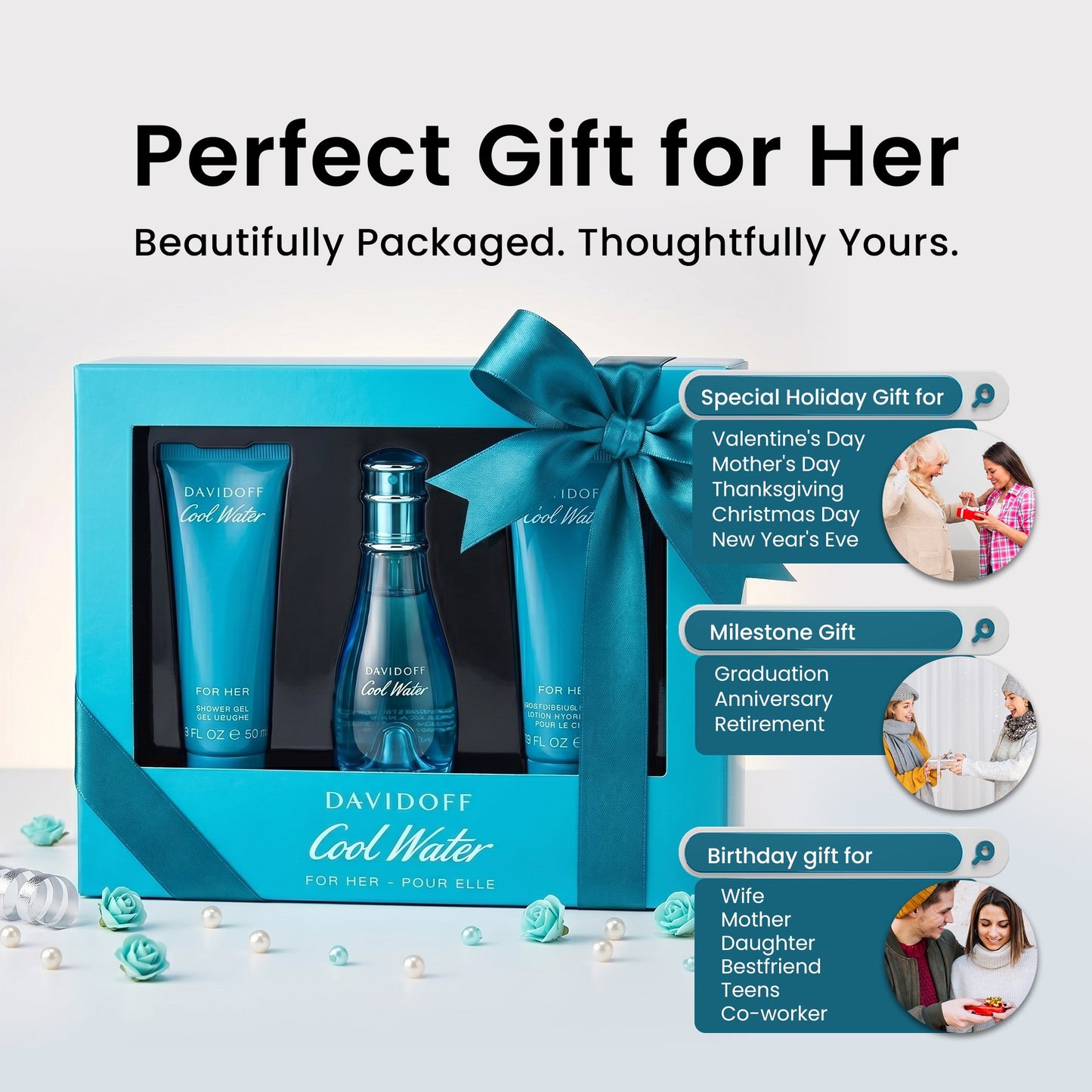 Davidoff Cool Water Perfume Gift Set for Women – 3 Piece Fragrance & Body Care Set