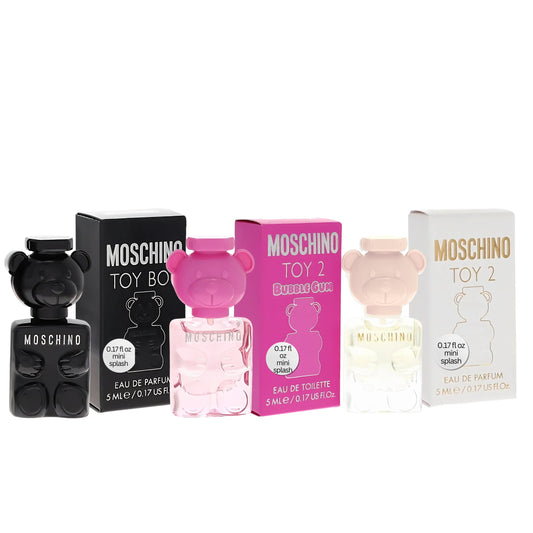 MOSCHINO Toy Mini Trio Gift Set for Women Toy 2 Eau de Parfum Mini Splash 0.17 oz, Toy 2 Bubblegum eau de toilette mini splash 0.17 oz, Toy Boy Eau de Parfum Mini Splash 0.17 oz