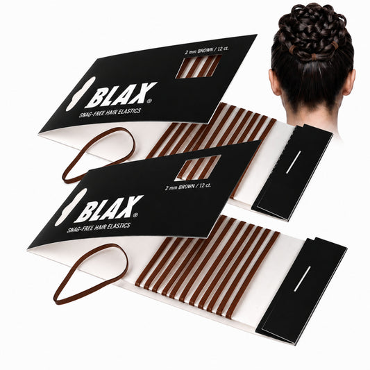 Blax Brown Hair Elastics – 2mm Snag-Free Seamless Hair Ties (12 Count, 2 Pack | 24 Total)