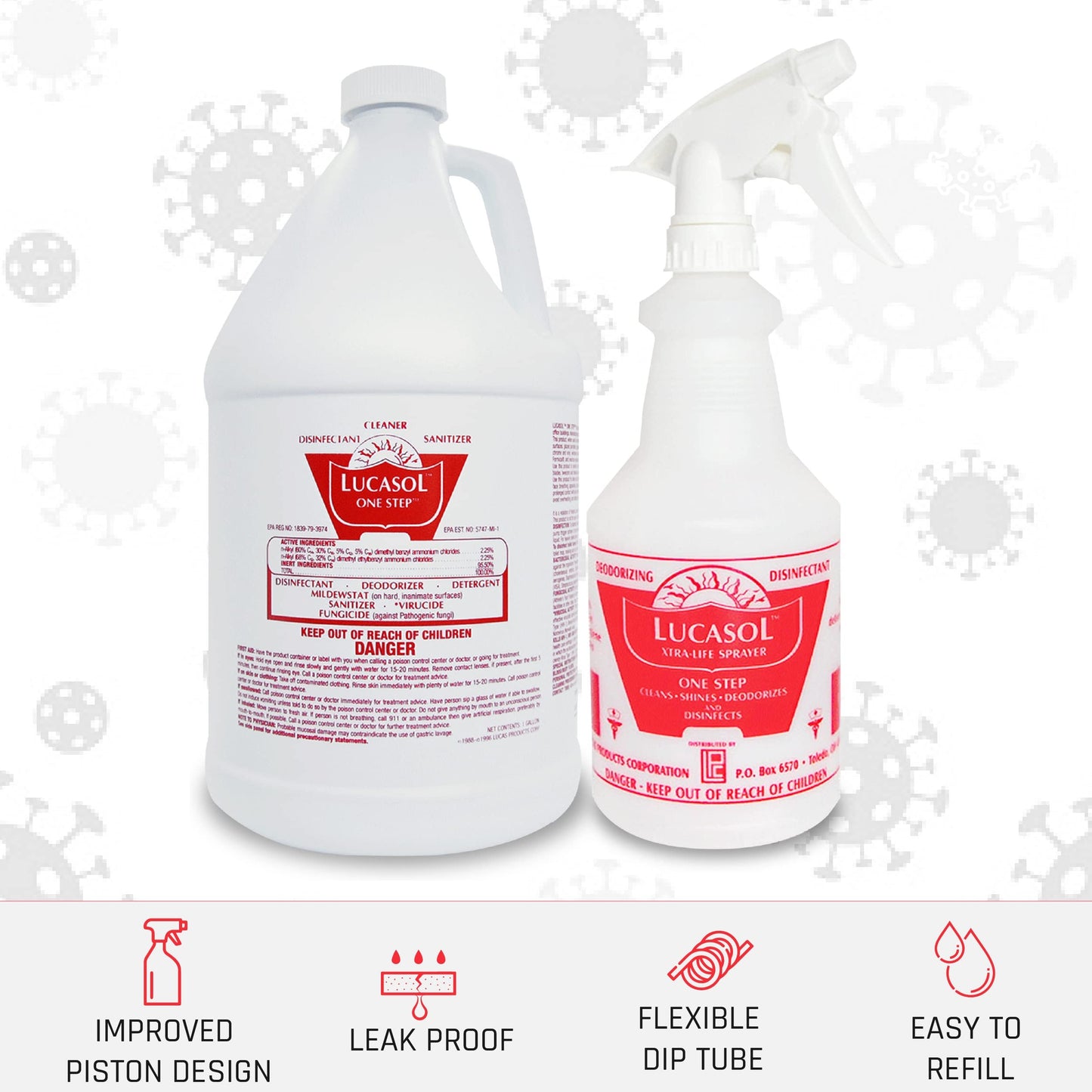 Lucasol One Step Disinfectant, 1 Gallon Disinfectant & 24 Oz. Cleaner Spray Bottle Combo, All Purpose Cleaner Disinfectant Spray For Hospitals, Schools, Salons, Household Cleaning And More