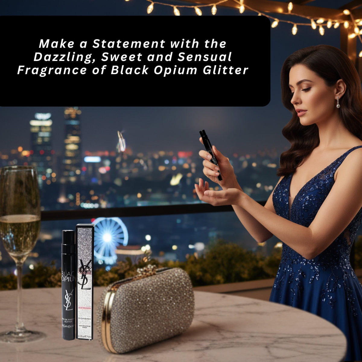Yves Saint Laurent Black Opium Glitter Eau de Parfum for Women, 0.33 fl oz Travel Size Spray