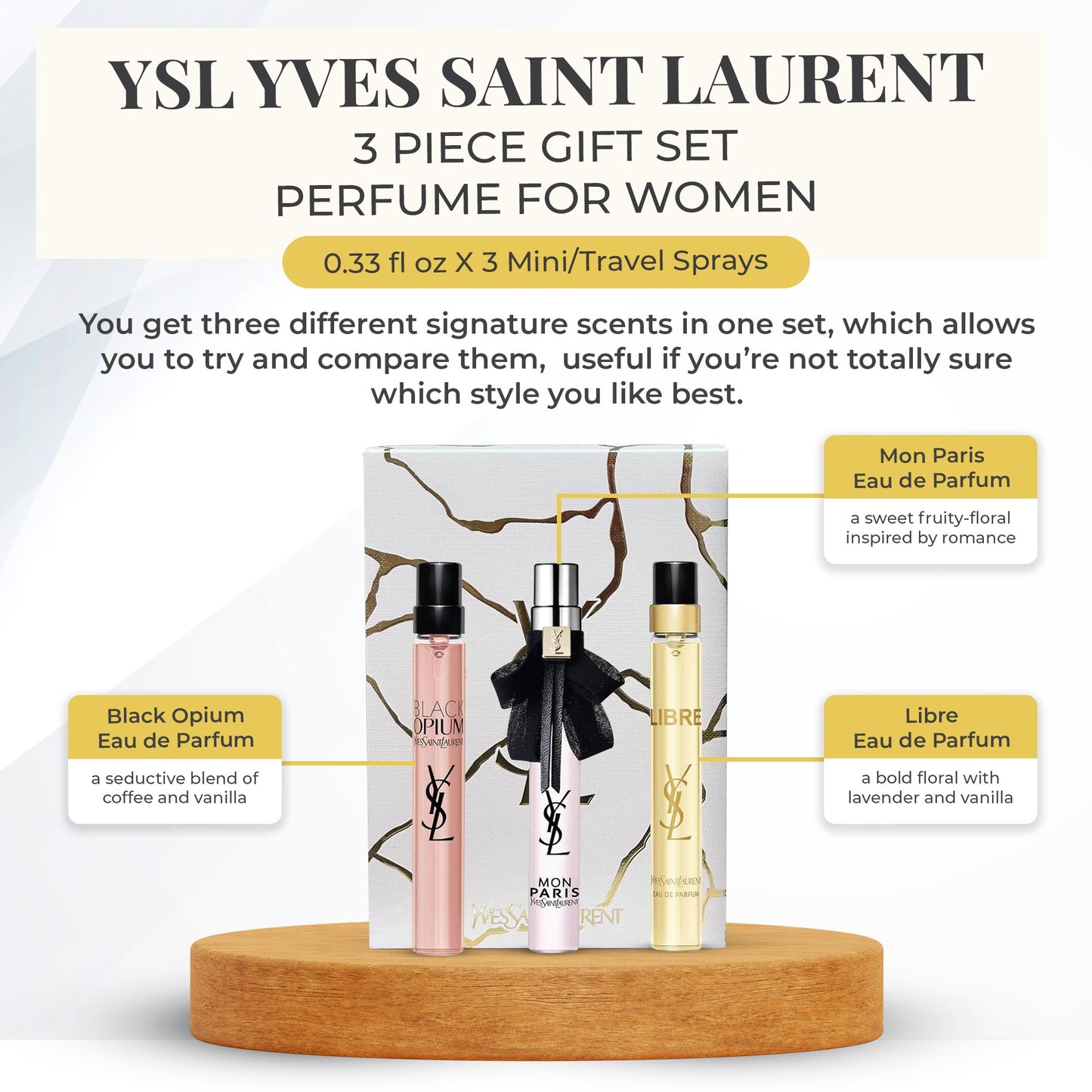 Yves Saint Laurent Perfume for Women EDP Mini Fragrance Travel Spray Gift Set (3 x 0.33 fl oz)