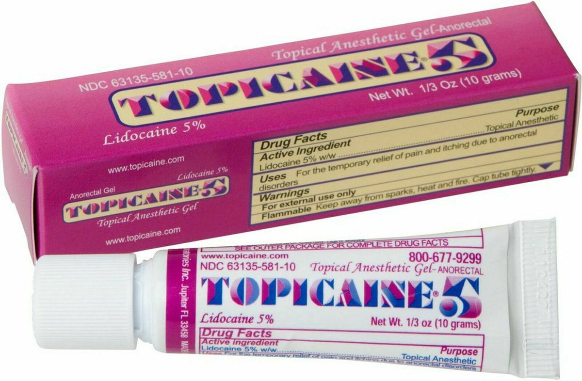 Topicaine 5 1/3 oz.10 g Lidocaine Anesthetic Anorectal Numbing Gel, Tatoo Laser