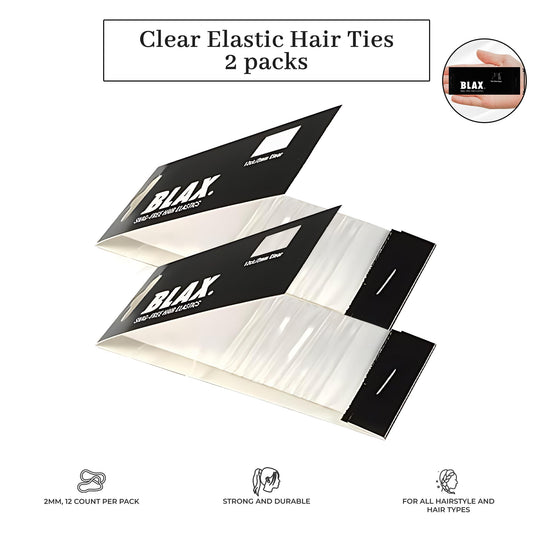 Blax Clear Hair Elastics – 2mm Snag-Free Transparent Hair Ties (12 Count, 2 Pack | 24 Total)