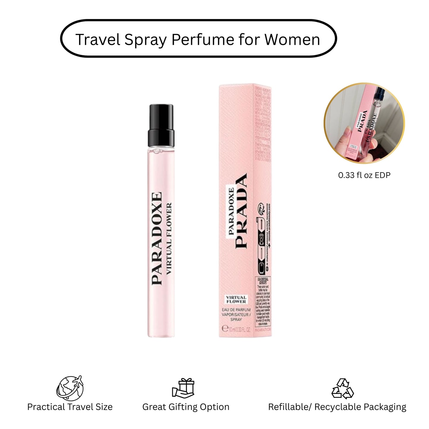 Prada Paradoxe Virtual Flower Perfume for Women Travel Spray Mini EDP 0.33 Fl Oz