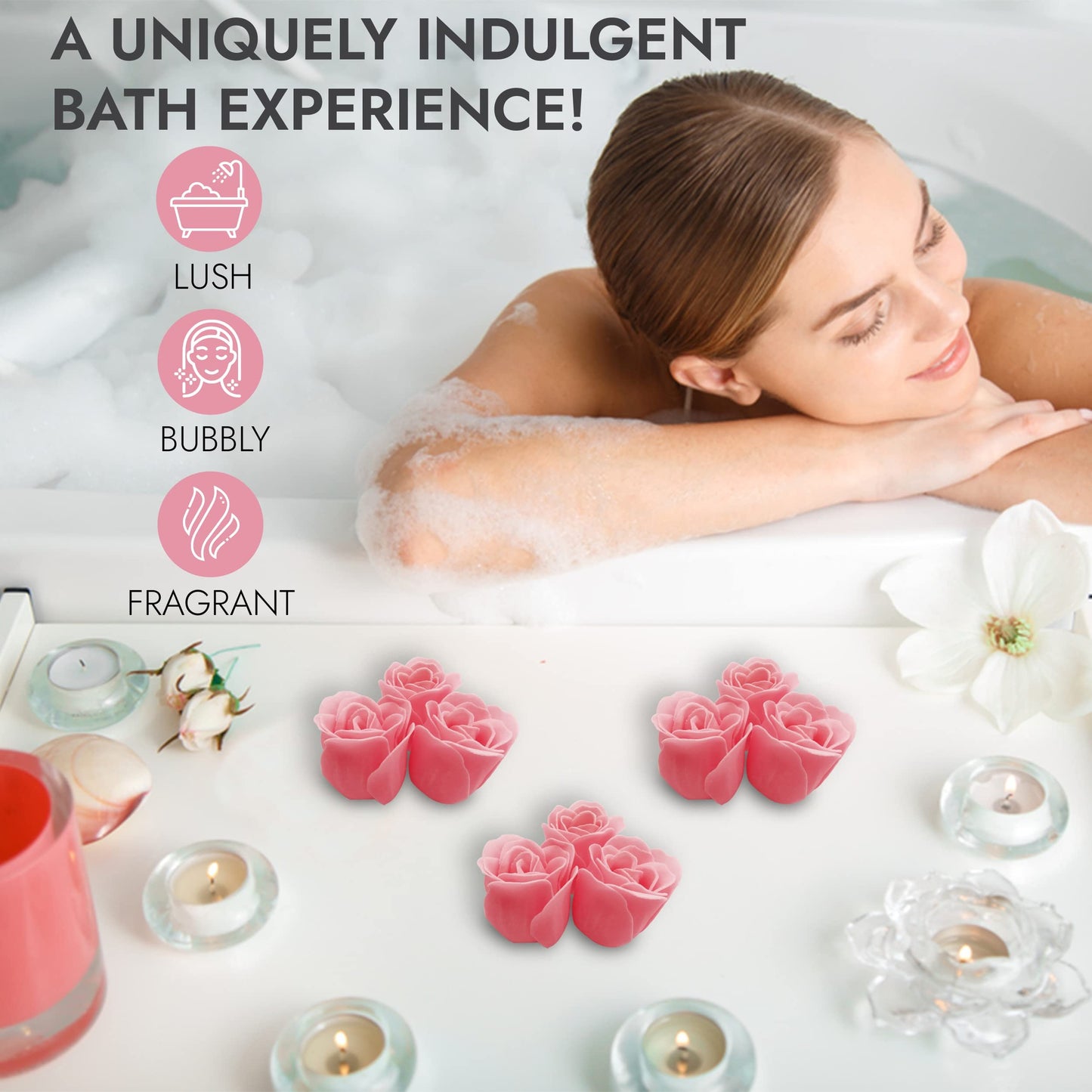 Floral Scented Bath Roses Soap – Pink Rose Petal Bath Soap Gift Set (12 Count