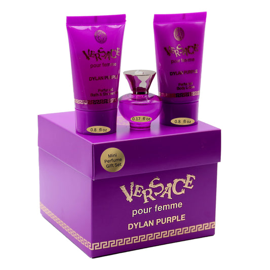 VERSACE DYLAN PURPLE POUR FEMME GIFTSET..5ML / 0.17OZ EDP..25ML / 0.8OZ B/S GEL..25ML / 0.8OZ BODY LOTION
