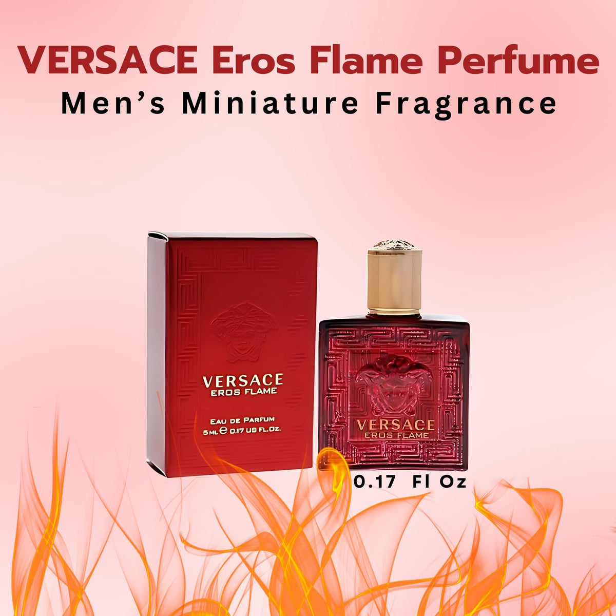 Versace Eros Flame Eau de Parfum Mini Splash for Men – 0.17 oz Travel Size
