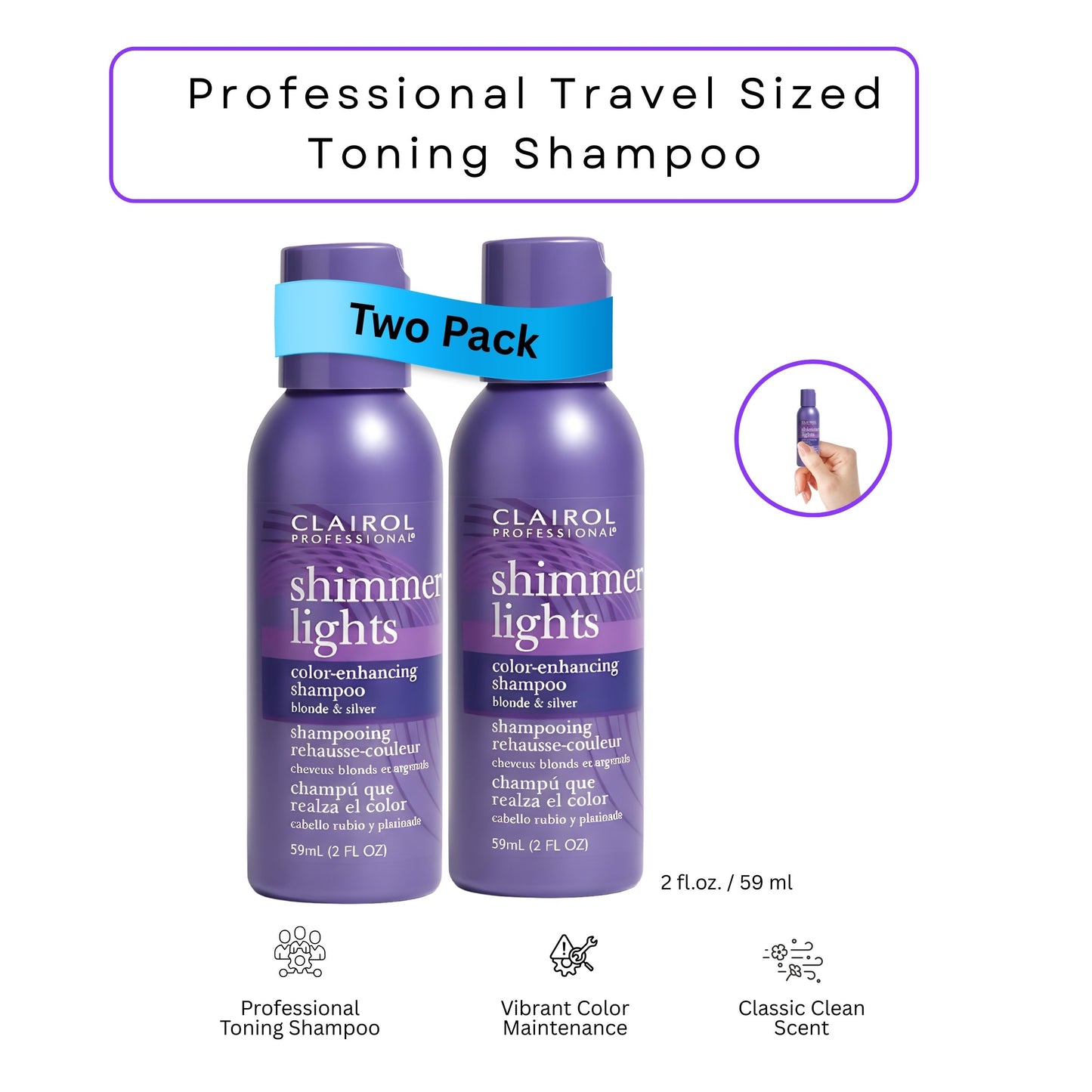 Clairol Purple Toning Shampoo for Blonde & Gray Hair – 2 oz (2 Pack)
