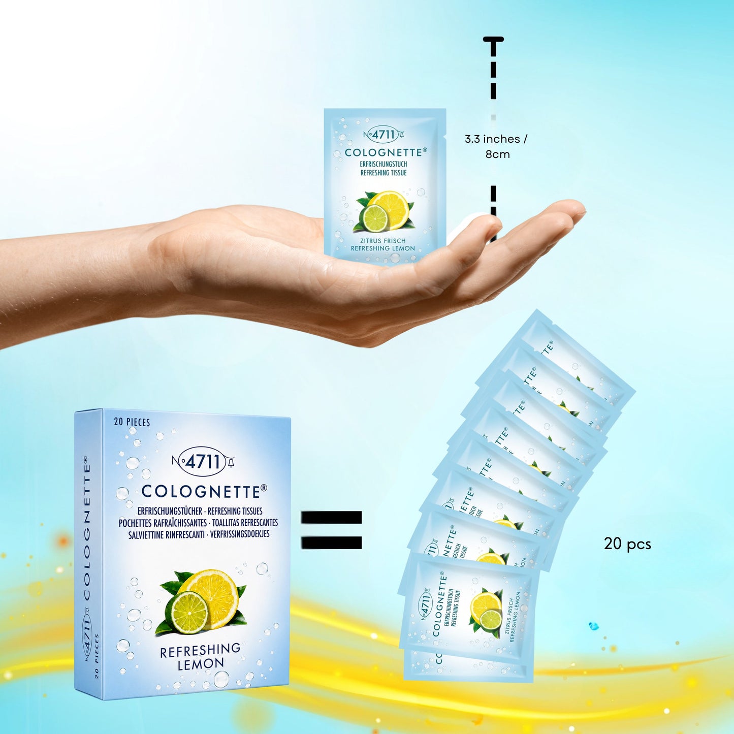 Muelhens 4711 Colognette Refreshing Lemon Scented Tissue for Unisex, Box Of 20 Count