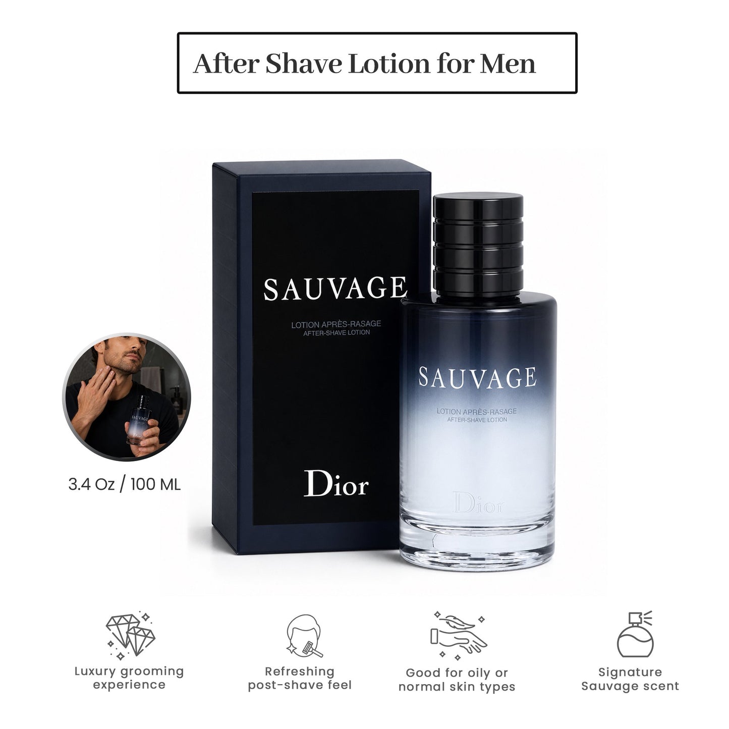 Christian Dior Sauvage After-Shave Lotion, 3.4 Fluid Ounce