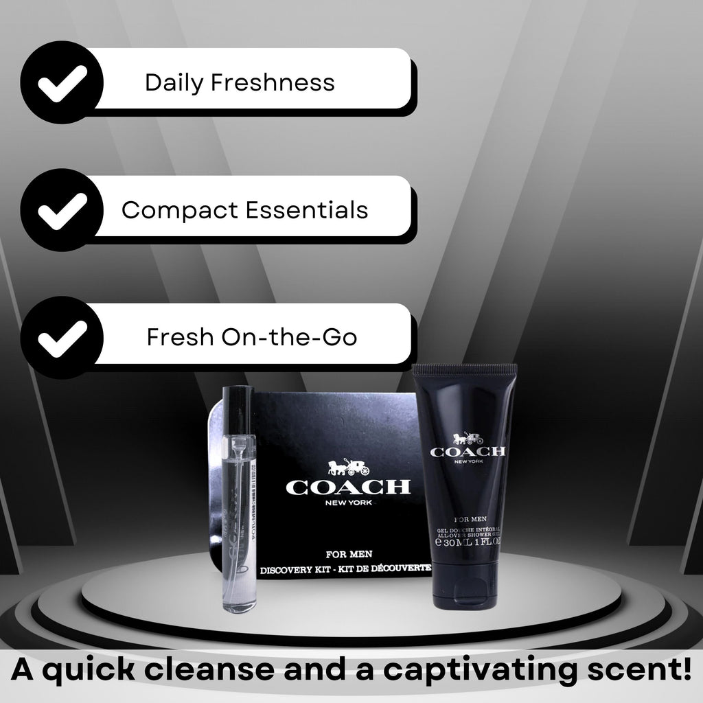 Coach Men New York Mini Gift Set – EDT Travel Spray (0.25 oz) & Shower Gel (1 oz)