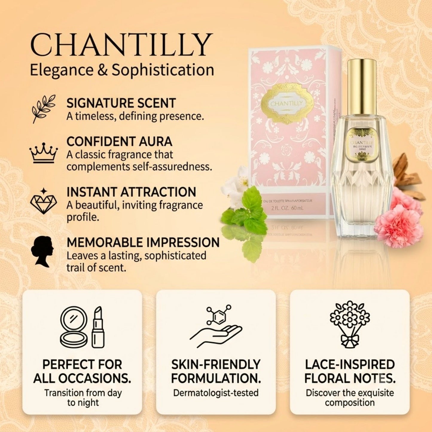 Chantilly Eau De Toilette Spray for Women 2 Fl Oz