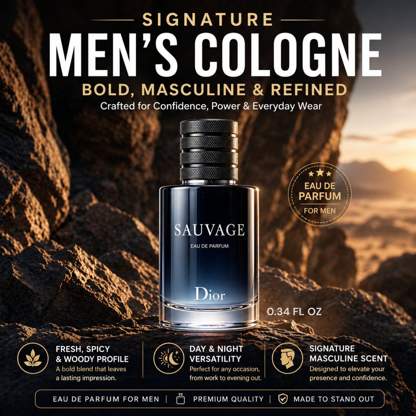 Dior Sauvage Perfume for Men Mini EDP Travel Splash 0.34 ounce