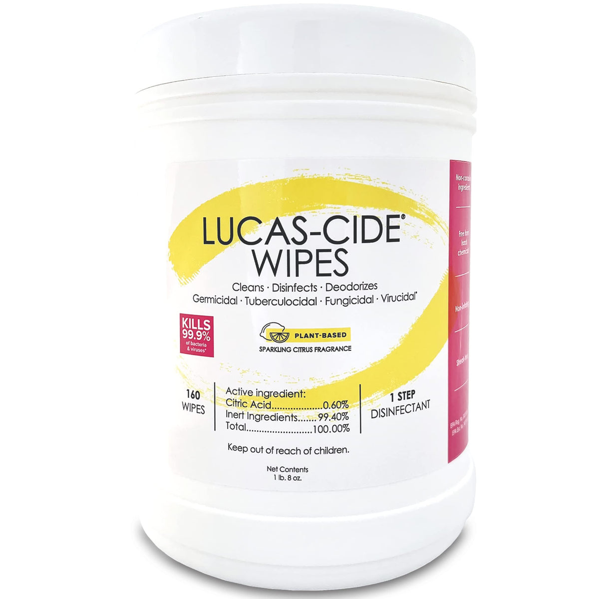 LUCAS-CIDE Disinfecting Wipes - Multi Surface Cleaner Disinfectant Wipes - Convenient Antibacterial Wipes For Cleaning Products - 1 Step Disinfectant Sanitizing Wipes - 160 Cleaning Wipes Travel Size