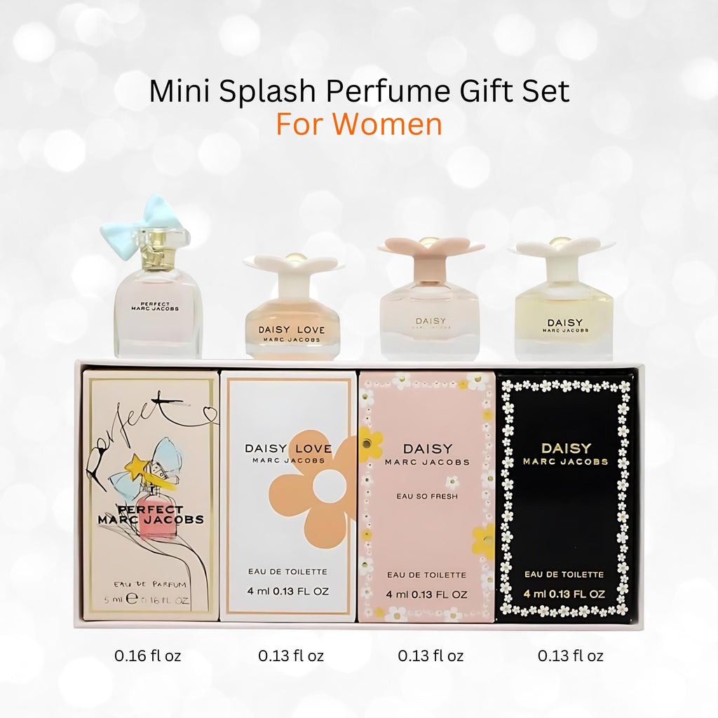 Marc Jacobs Mini Perfume Gift Set for Women (4 Piece) – Designer Fragrance Sampler, Travel Size Collection (0.55 oz Total)