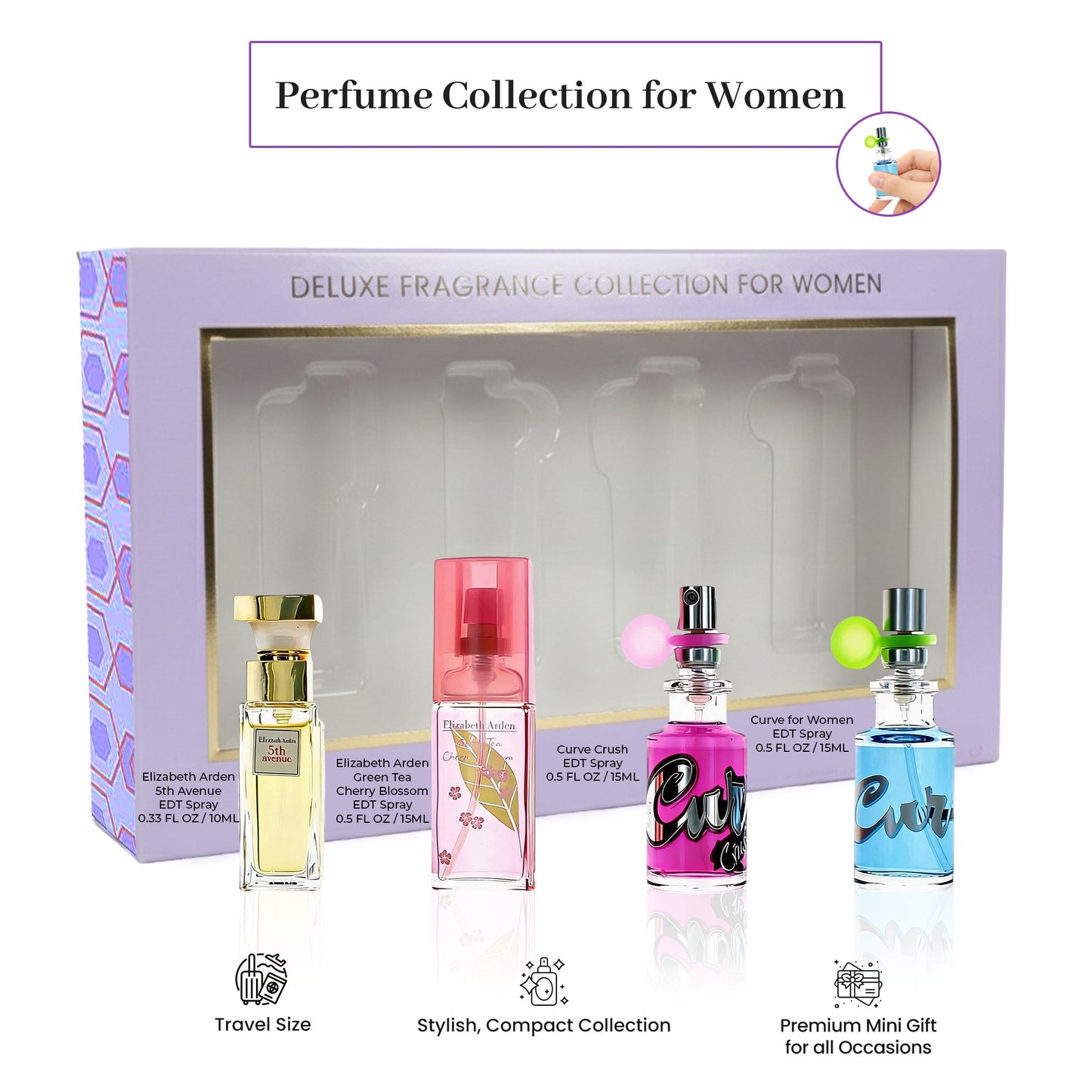 Elizabeth Arden & Curve Mini Perfume Gift Set for Women – Travel Spray Collection (0.5 fl oz)