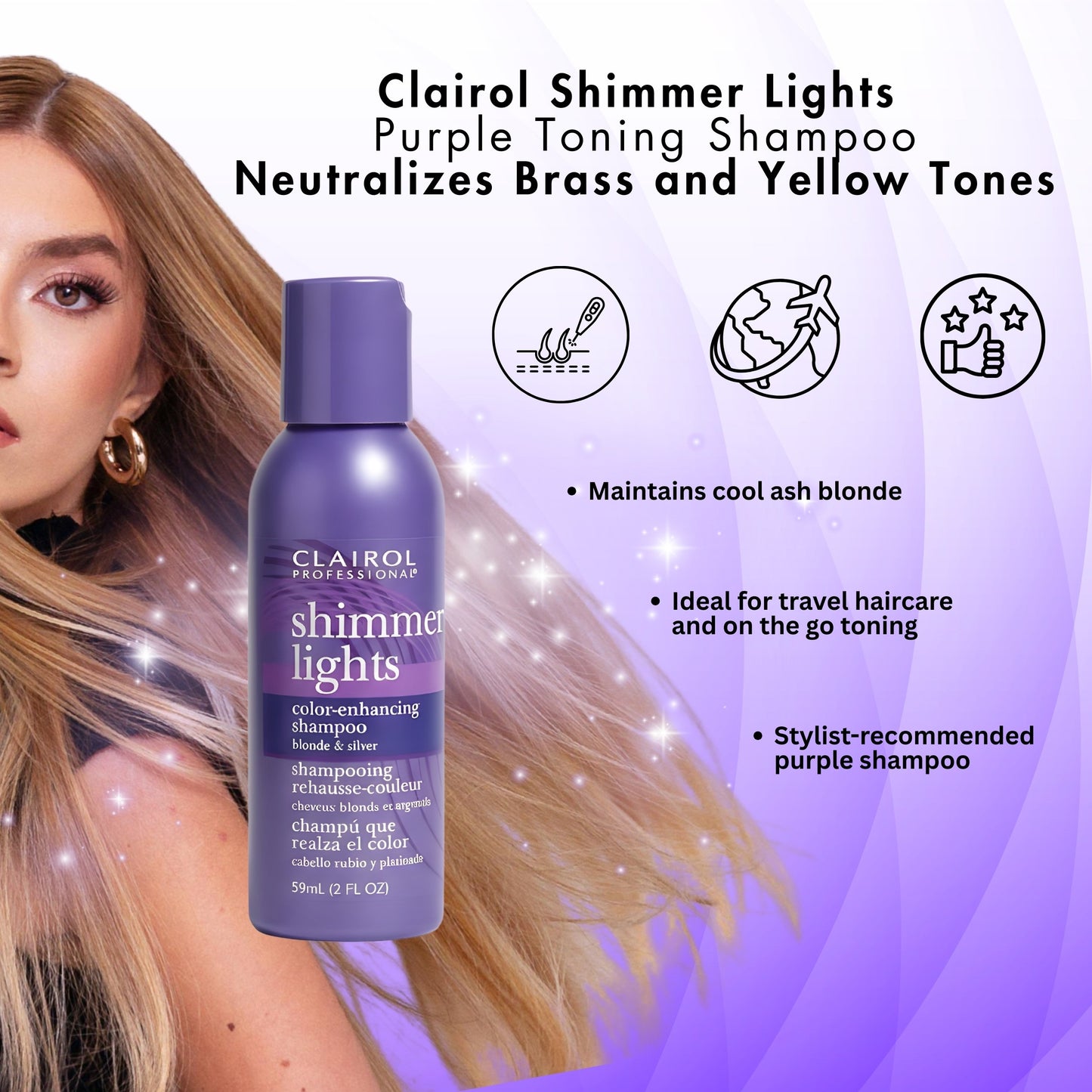 Clairol Purple Toning Shampoo for Blonde & Gray Hair – 2 oz (2 Pack)