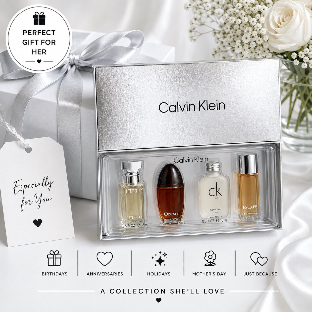 Calvin Klein Mini Perfume Gift Set – 4 Piece EDP & EDT Collection (0.5 oz / 15 ml Each)