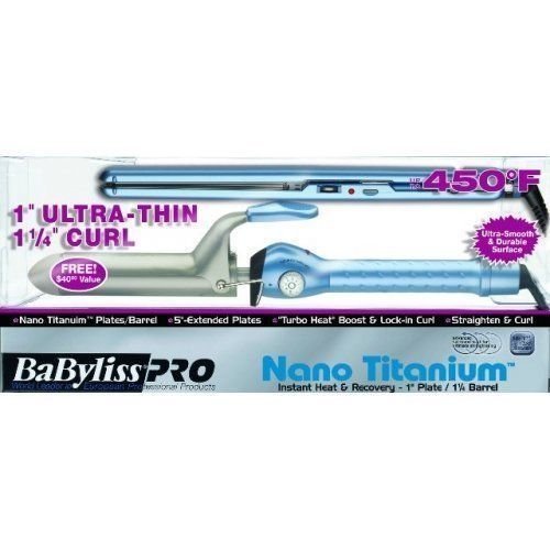 Babyliss Pro Nano Titanium Flat Iron 1" and Curling Iron 1 1/4" #BABNTPP9