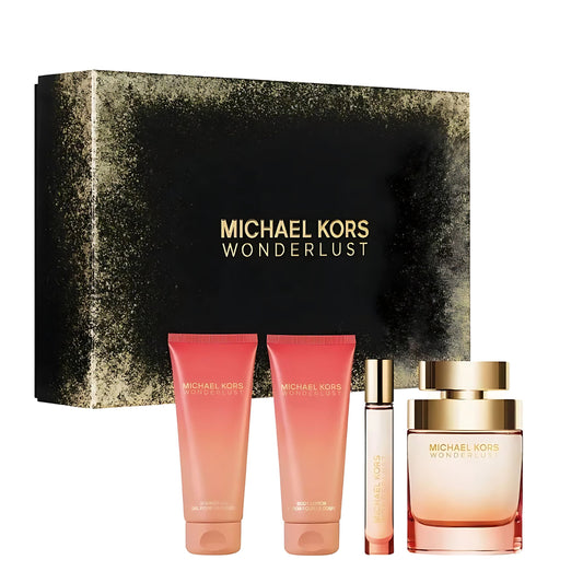 Michael Kors Wonderlust for Women - 4 Pc Gift Set 3.4oz EDP Spray, 3.4oz Body Lotion, 3.4oz Shower Gel, 0.33 oz EDP Spray