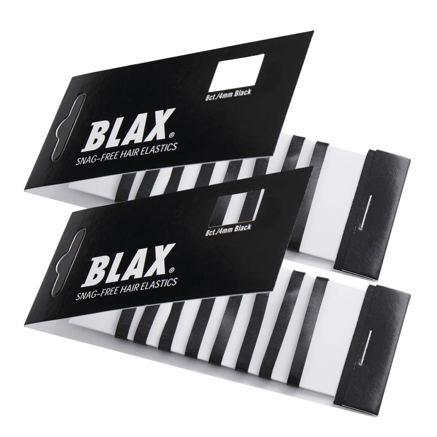 Blax Black Elastic Hair Ties - Snag-Free, Seamless, No-Damage Bands, 4mm 8 Count (2 Pack)
